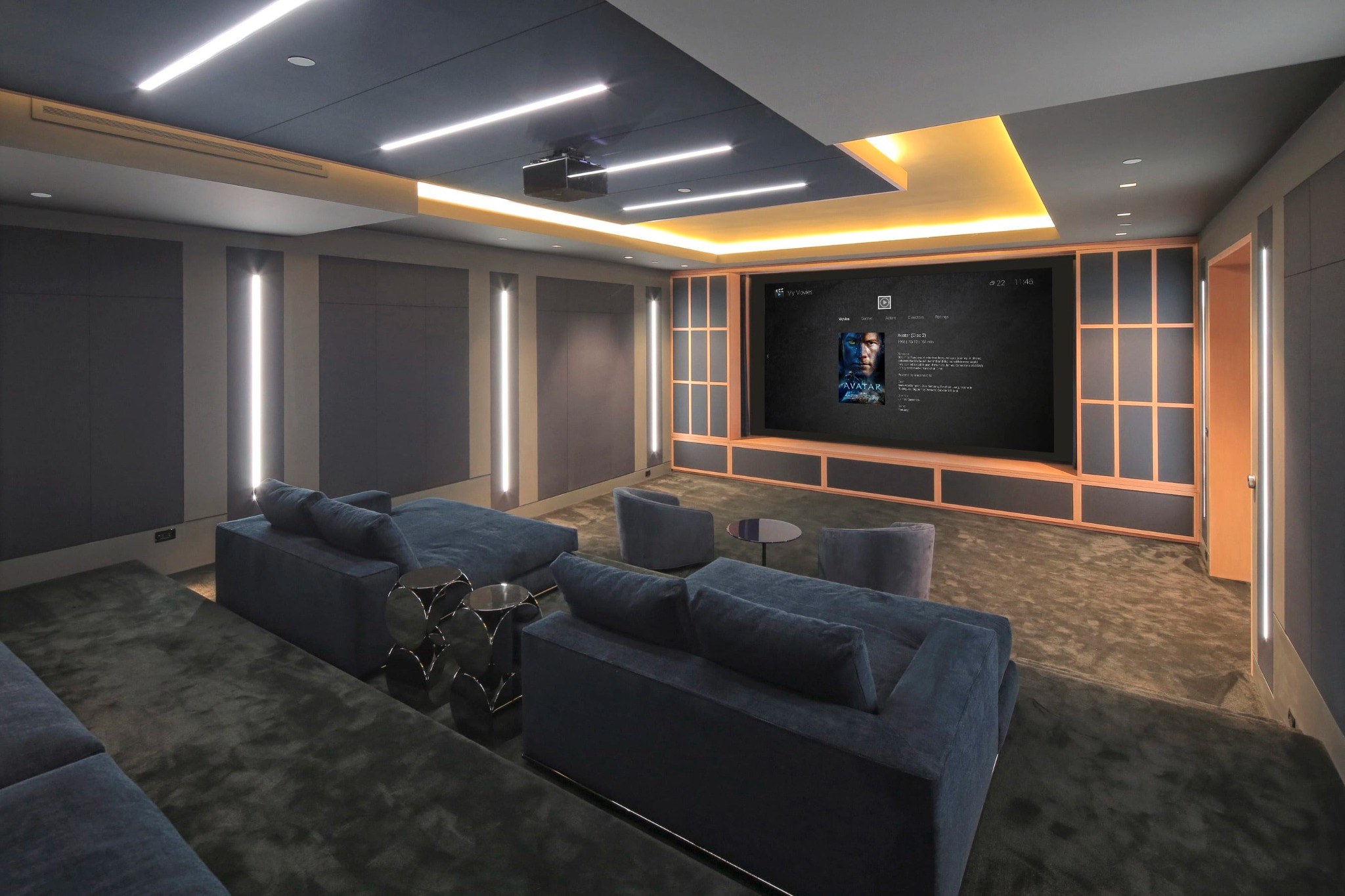 Media room with integrated lighting and entertainment